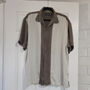 Nat Nast Silk Brown and Cream Men's Casual Shirt Button Down Size Large